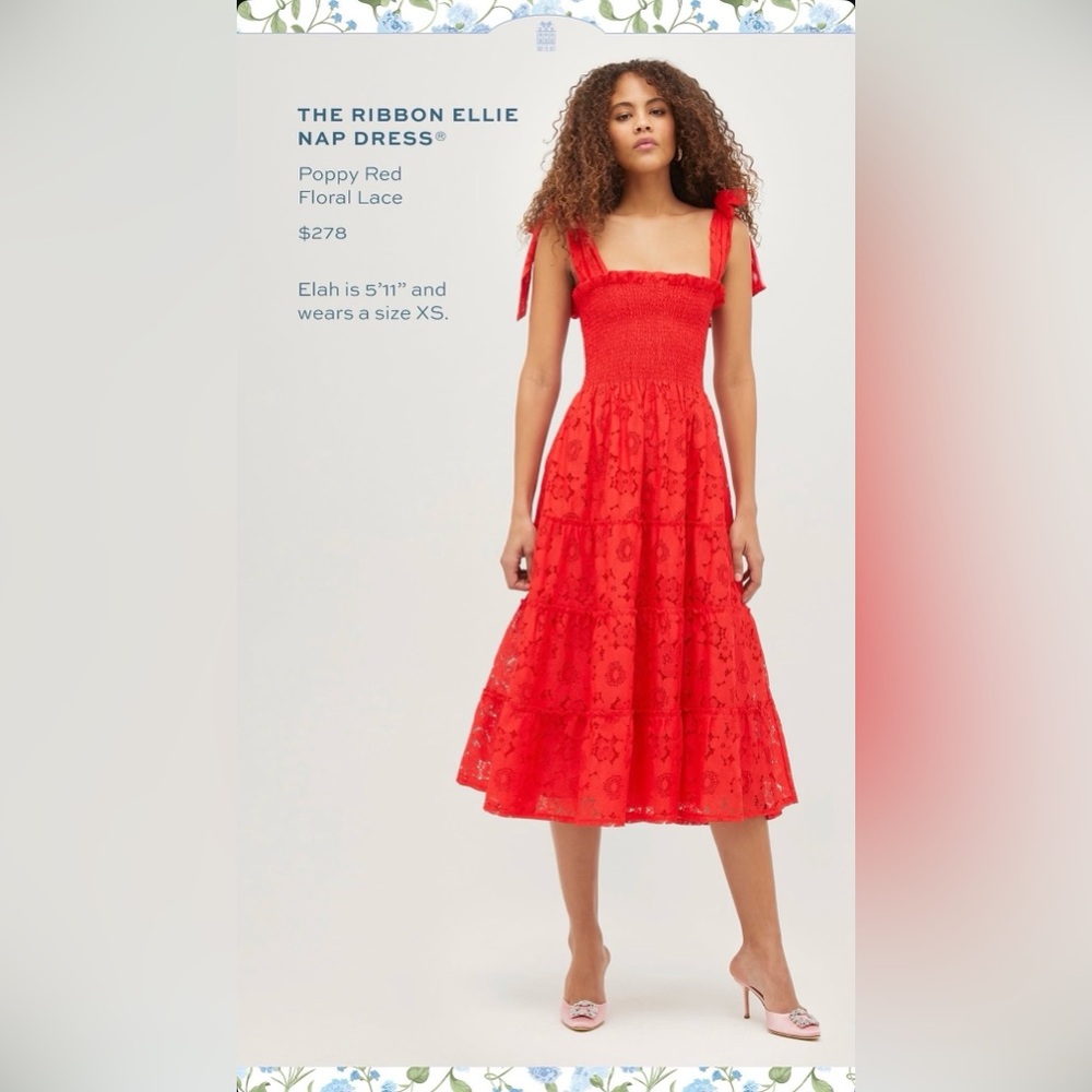 Hill house Ribbon Ellie Nap Dress - Poppy Red Floral Lace